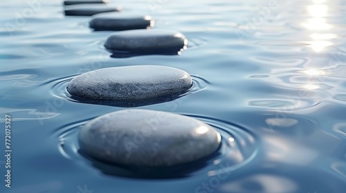   A row of stones atop a water body  adjacent to a smaller row submerged within it
