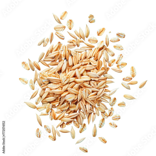 Ingredient for staple food, oats in pile on transparent background photo