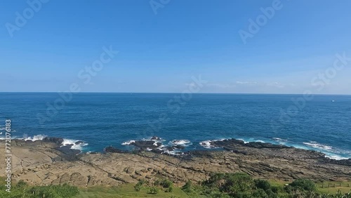 Seascape of Bitoujiao Trail is Scenic walking route along ocean cliffs, featuring a lighthouse, stairs and  lookout pavilions in Bitou Rd  Ruifang District New Taipei City Taiwan - Travel Outdoor   photo