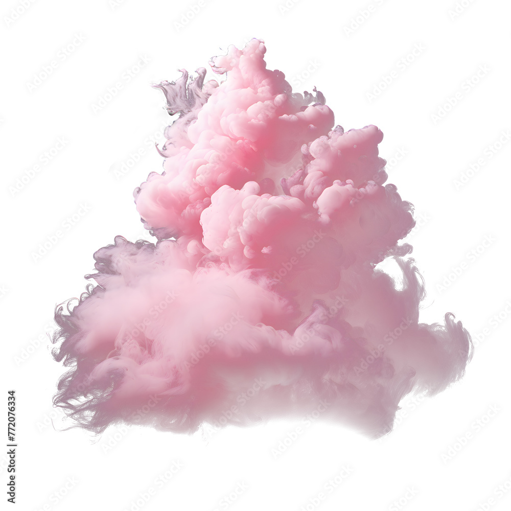 Realistic pink fluffy cloud isolated on white and transparent background, Cloud sky background for your design