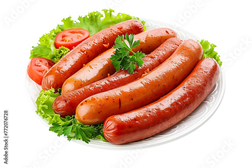 Cooked hot dog in a plate isolated on transparent background