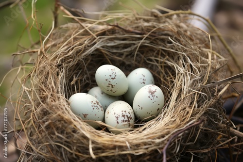 Protected Nest bird eggs natural. Animal farm. Generate Ai