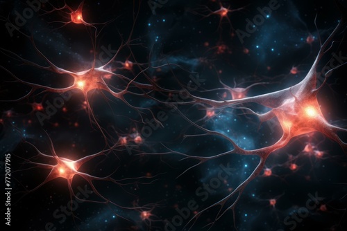 Functional Single neuron synapses. Axon brain cell impulse signal. Generate Ai