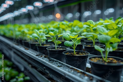 Leafy vegetables growing in hydroponic greenhouse, Vertical farming is sustainable agriculture for future food.