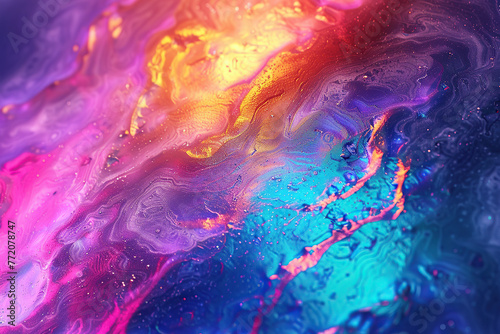 horizontal illustration of a colourful fluorescent abstract wavy background photo