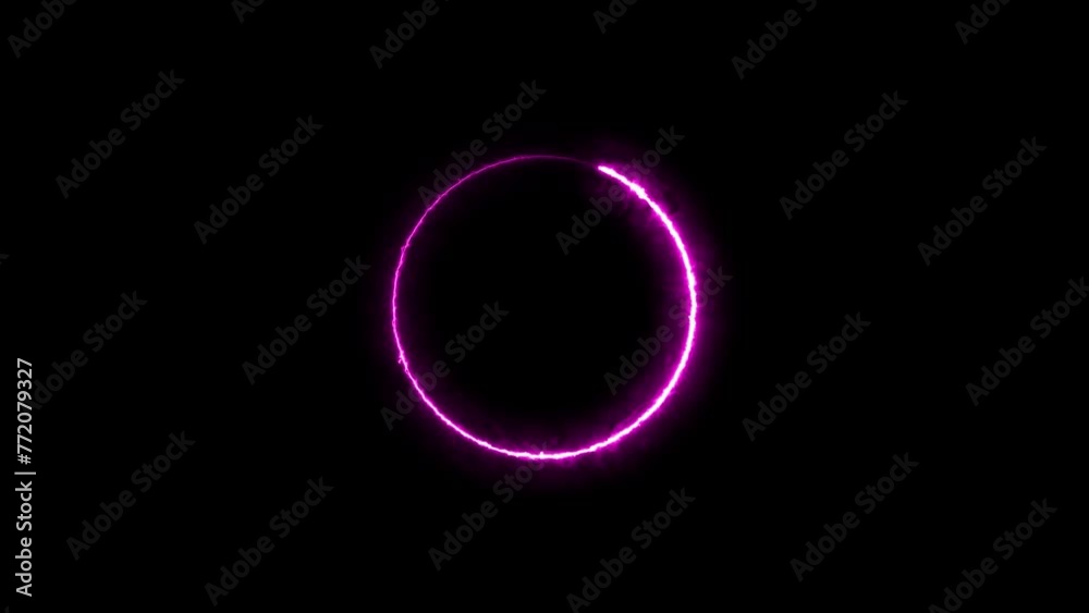 Circle shape frame glowing fluorescent neon lights. Neon light circle animation. Circle shape frame glowing fluorescent neon lights. Neon light circle animation.