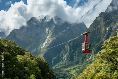 The cable car glides smoothly over breathtaking scenery  photo