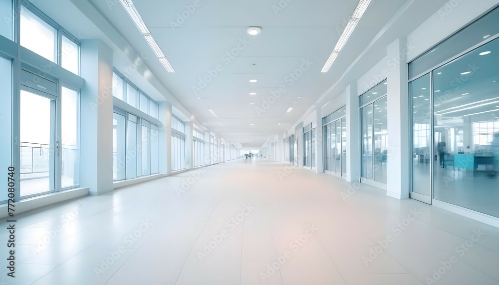 beautiful light blue blurred background panoramic image of a spacious office or mall hallway, Modern hospital corridor and people with long exposure effect, blurred, AI beautiful light blue blurred background panoramic image of a spacious office or mall hallway, Modern hospital corridor and people with long exposure effect, blurred, AI
