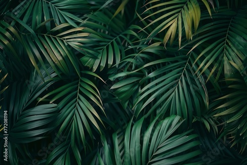 closeup nature view of green leaf and palms background. Flat lay  dark nature concept  tropical leaf - generative ai