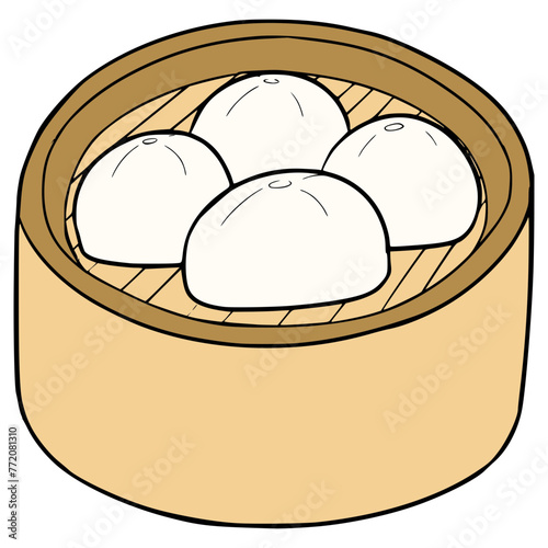 bakpao on the box illustration hand drawn isolated vector