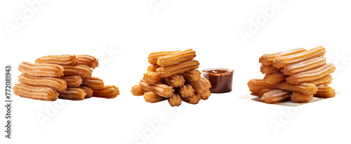 Set of pile churros isolated on transparent background.