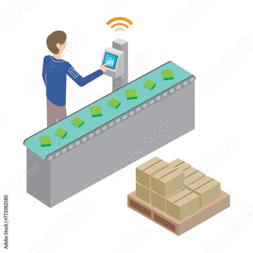 産業機器を操作する作業者のイラスト