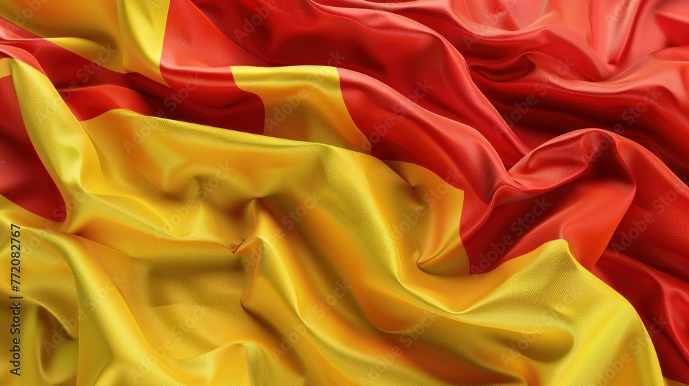 Wavy Spanish flag. fabric texture background - obrazy, fototapety, plakaty 