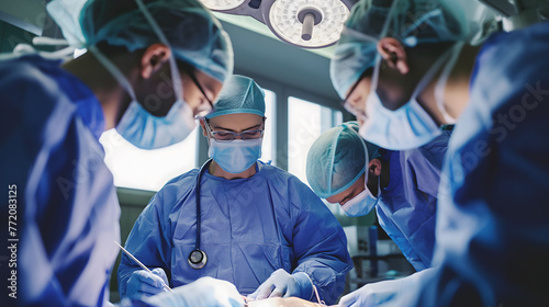 The Medical Team is performing surgery operation in the operating room photo