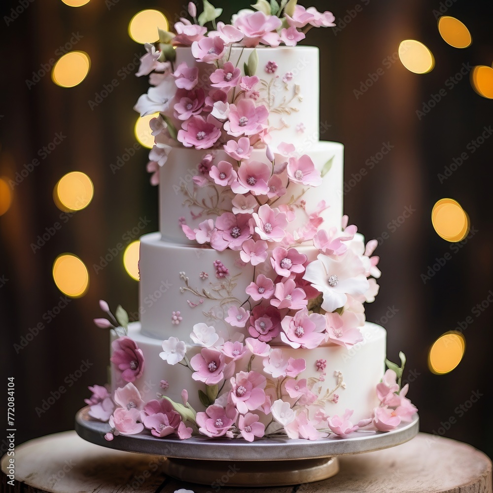 Default Wedding cake adorned with pink flowers a sweet celebra Default Wedding cake adorned with pink flowers a sweet celebra