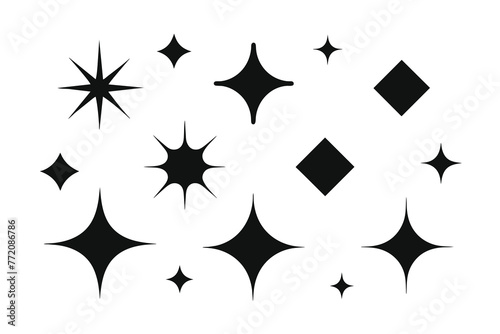 Vector set of different black sparkles icons. Collection of star sparkles symbol. Design on white background photo