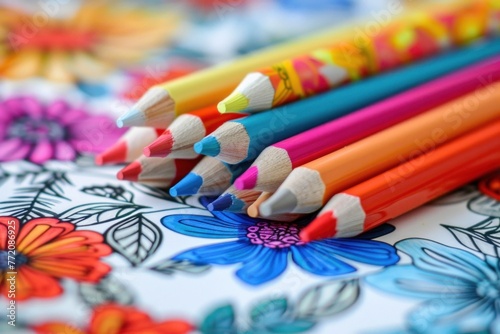 Vibrant Colored Pencils on Beautiful Floral Background for Creative Art Projects