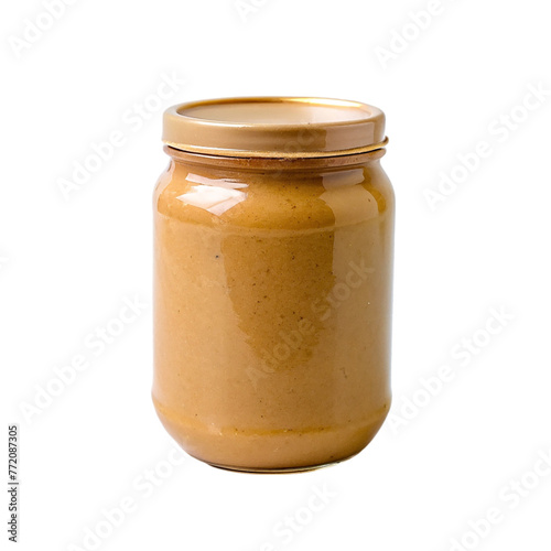 Peanut butter on jar isolated on transparent background.