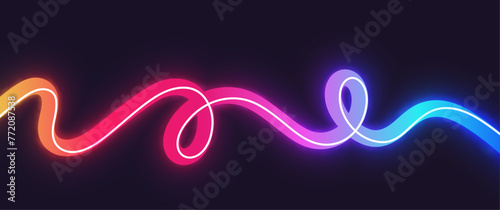 Bright wavy gradient neon line. Liquid dynamic colorful form, flowing flow in motion.