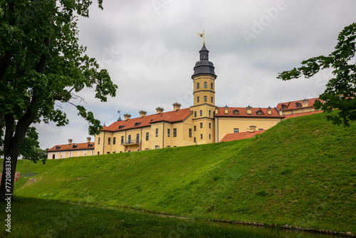 Travel and tourist destination concepts. The famous Nesvizh Castle as a deep example of the medieval heritage and residence of the Radziwill family.