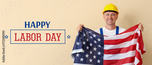 Mature worker with USA flag...