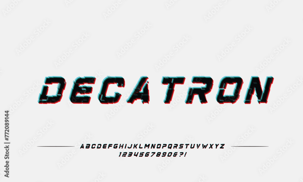 Decatron Vector Illustration Future Glitch Cyber Font. High Technology Typography.