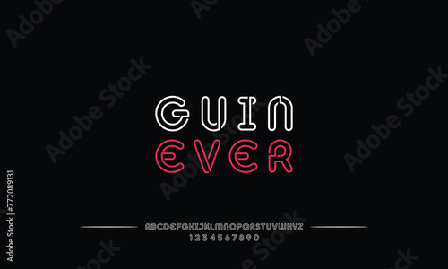 Guinever is Retro font in 90s, 80s style with outline. Letters and numbers included. Outline layered colored font. Vector alphabet abc