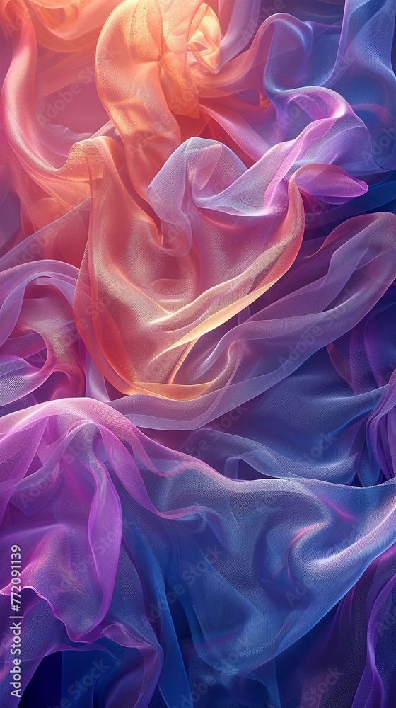 Obraz premium Ethereal fabric that changes color with mood, draped, soft focus, ambient lighting, fantasy , Prime Lenses