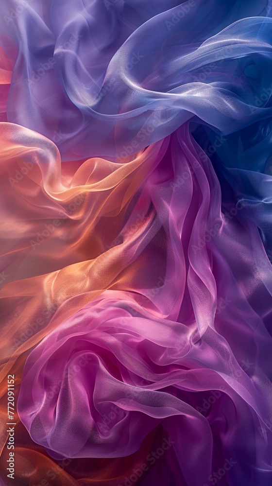 Fototapeta premium Ethereal fabric that changes color with mood, draped, soft focus, ambient lighting, fantasy , Prime Lenses