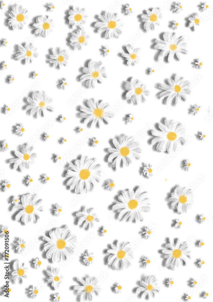Painting of a field of white daisies in full bloom Painting of a field of white daisies in full bloom