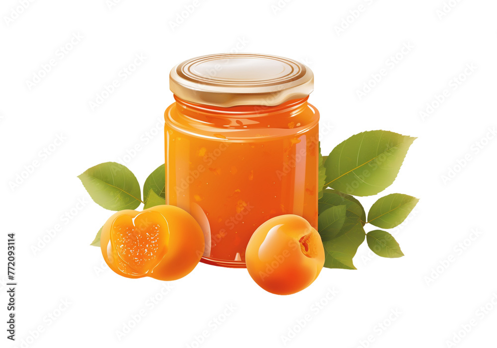 Apricot juice in glass jar isolated on transparent background Apricot juice in glass jar isolated on transparent background