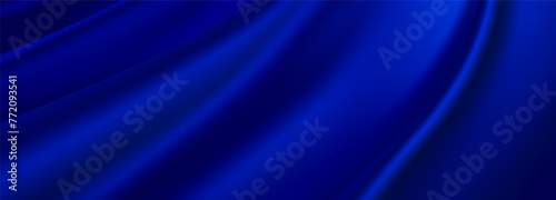 Navy blue silk satin fabric as background. Elegant Silk satin velvet material. Curtain, drapery. Wavy soft folds. Luxury background for Web banner. Birthday, Christmas, New Year, holiday. Vector EPS10