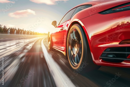 Red super car racing on high-speed highway in sunny day, motion speed business concept © Sergej Gerasimov