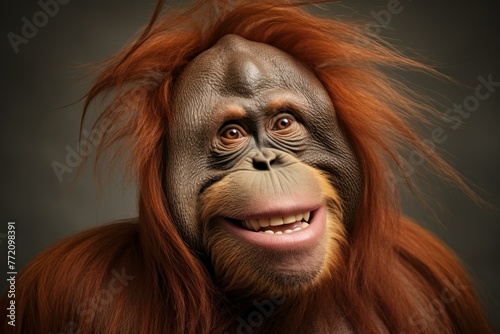 Arboreal Orangutans animals. Forest mammal face. Generate Ai