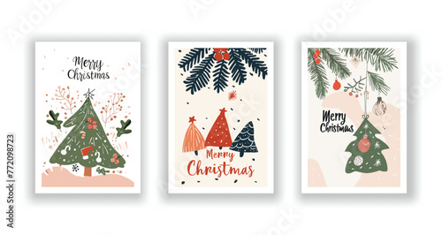 Hand-Drawn Christmas Greetings: Cute Flyers and Postcards with Minimalist Christmas Background photo