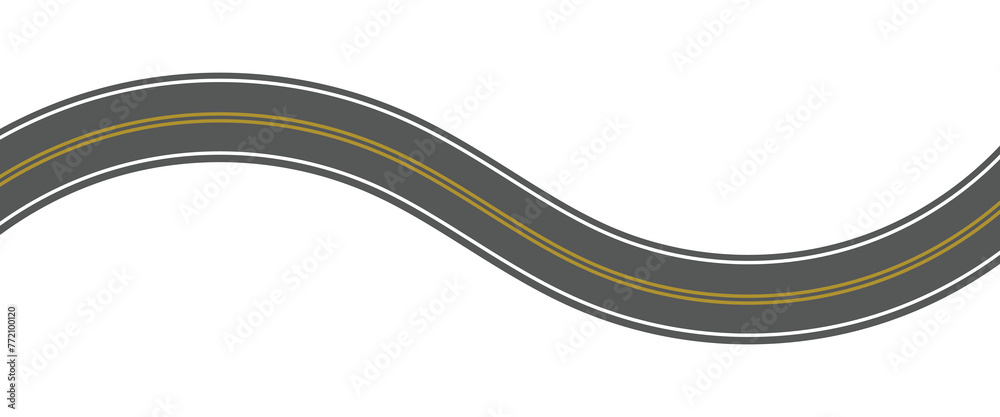 Straight and winding road road. Seamless asphalt roads template. Highway or roadway background. Vector illustration. Seamless highway marking Isolated on background. - obrazy, fototapety, plakaty 
