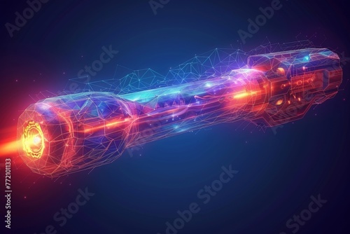 Modern illustration of a hair follicle with a laser demonstrating how to remove it on a blue background in a polygonal futuristic style for landing pages. photo