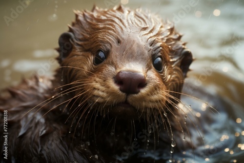 Slippery Otter baby wet. Wild animal. Generate Ai