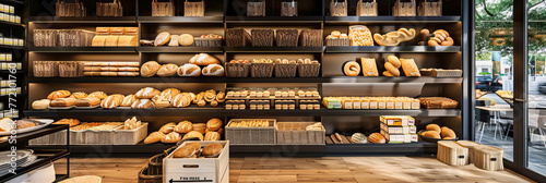 Charming Bakery Displaying an Array of Fresh, Artisanal Baked Goods, Inviting Customers with a Warm, Welcoming Atmosphere