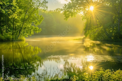   A serene summer lake reflecting the warm sunlight