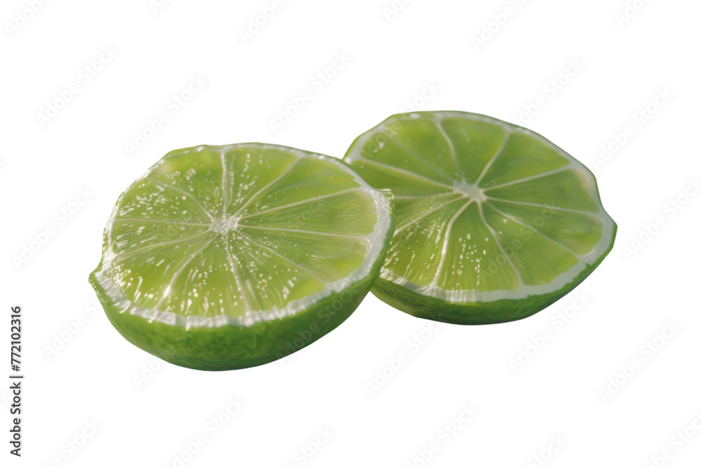 Green lime with cut in half and slices isolated on white background Green lime with cut in half and slices isolated on white background