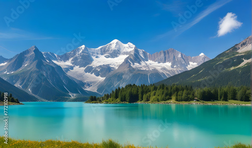 Colorful summer panorama of the Lac Blanc lake with Mont Blanc (Monte Bianco) on background © Hanna Ohnivenko