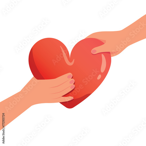 Hands holding heart and giving love to people. Charity,  give and donation concept.