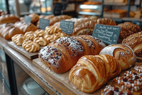 Show a person shopping for artisanal bread and pastries at a local bakery