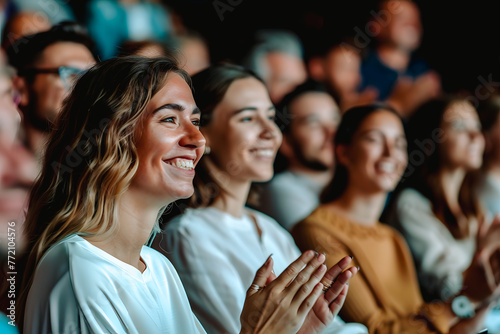 Femme applaudissant à un spectacle ou une conférence