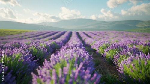 background landscape. view of the mountains and lavender field. place for text.
