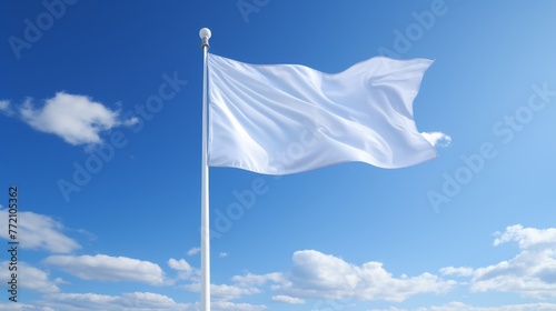 White Flag Waving in a Serene Blue Sky