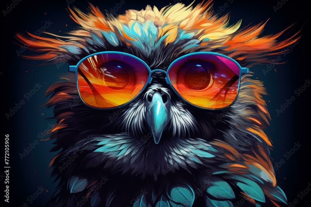 Vibrant Owl glasses colorful polygonal. Decor closeup. Generate Ai