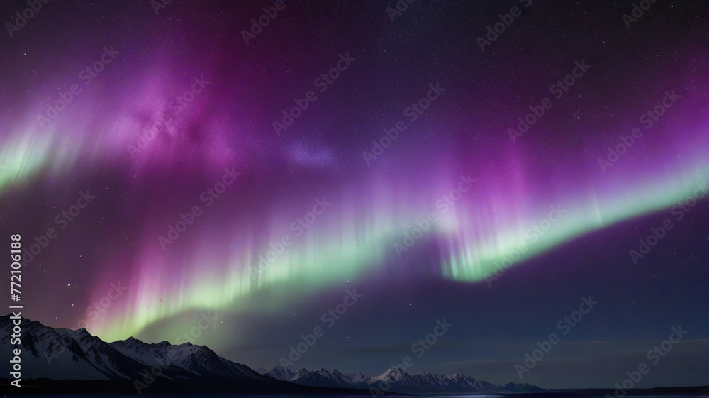  Spectacular auroras dancing across the cosmic canvas, painting the space with vibrant hues of green, blue, and purple.