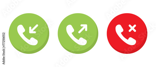 Incoming, outgoing, and missed call icon vector in flat style